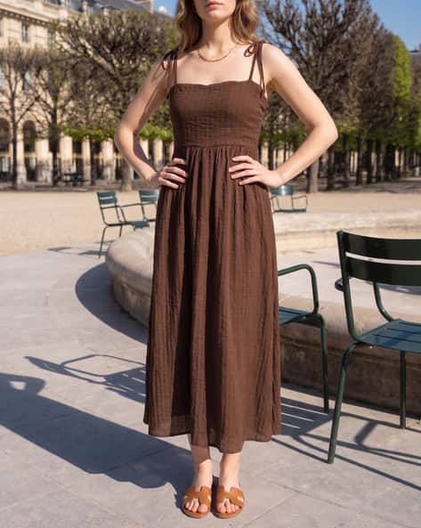 brown tie up dress Lioness Brown Tie Up Maxi Dress by Lioness