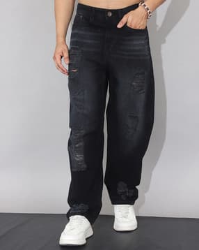 Shein Fly With Button Closure Mid Wash Distressed Jeans-picture-22