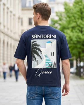 Shein Shein Men Drop Shoulder Graphic Back Print Crew Tshirt