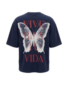 Shein Shein Men Drop Shoulder Butterfly Back Print Crew Tshirt