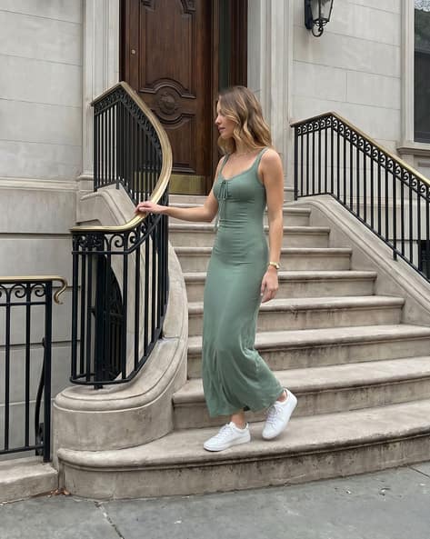 shein long green dress SHEIN Tall Women's Fashion U-Neck Long Green Dress
