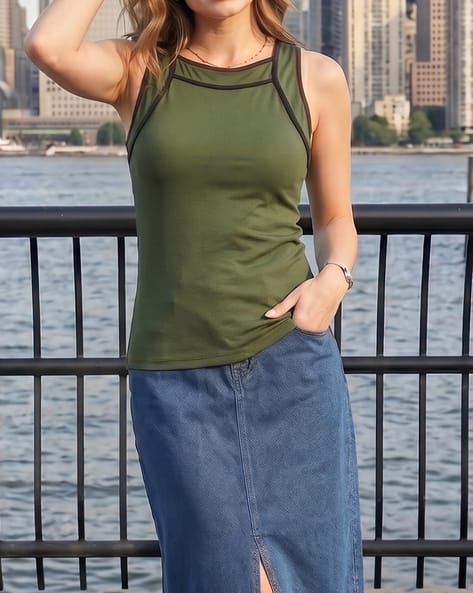 Shein Contrast Binding High Neck Sleeveless Tank Top