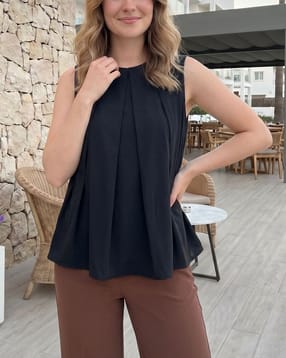 Shein Sleeveless Back Key Hole Detail Pleated Top-picture-53