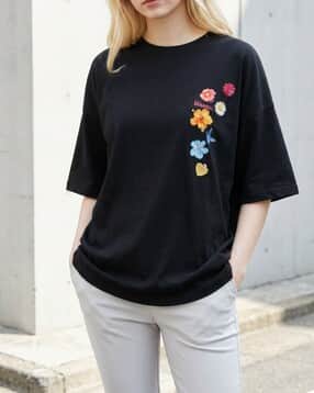 Shein Drop Shoulder Floral Placement Print Crew Tshirt-picture-24