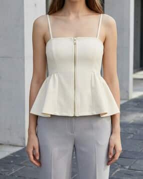 Shein Adjustable Spaghetti Strap Zipped Peplum Short Top-picture-19