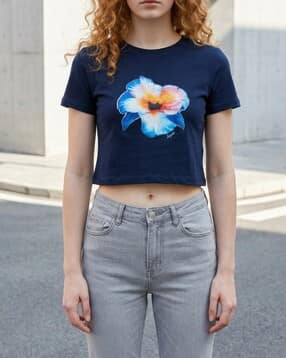 Shein Short Sleeve Floral Chest Print Crew Tshirt-picture-21
