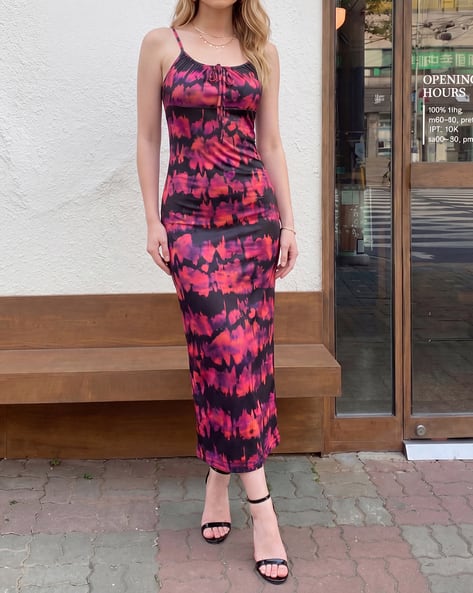 abstract print spaghetti strap high slit ruched dress Buy Pink Dresses for Women by Shein Online comb: Clothing - 5 Dresses-Sale