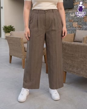 shein plus Shein High Rise Semi-Elasticated Waist Buttoned Checks Pants-picture-20