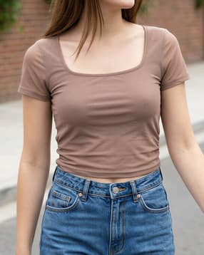 Shein Square Neck Ruched Mesh Fitted Short Top-picture-18