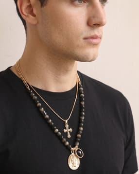 Shein Men Cross & Christ Charm Beaded Multistrand Chain-picture-22