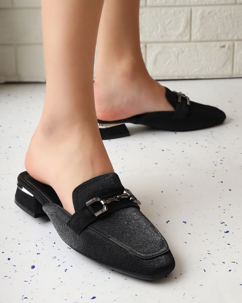 Shein Women Square Toe Open Back Block Heel Sandals