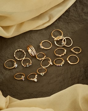 Shein Shein Women Set Of 17 Rhinestone Detail Slip On Stackable Rings