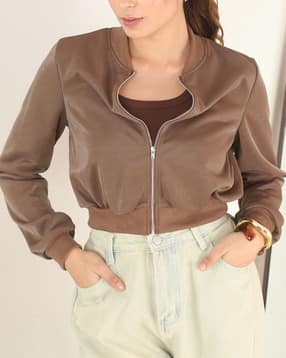 Shein Full Sleeves Zip Front Short Bomber Jacket-picture-35