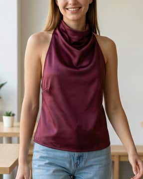 Shein Shein Women Cowl Neck Sleeveless Back Strap Detail Short Top
