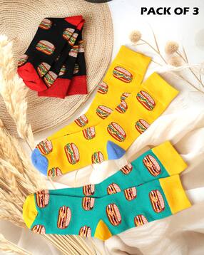 Shein Combo of 3 Graphic Print Calf Length Everyday Socks-picture-17