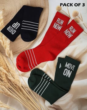 Shein Combo of 3 Typographic Calf Length Athletic Socks-picture-25