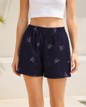 Shein Elasticated Waist Striped Bow Print Lounge Shorts-picture-42