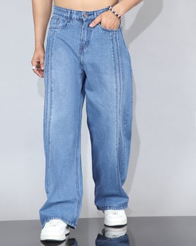 Shein Shein Fly With Button Closure Panelled Acid Wash Jeans