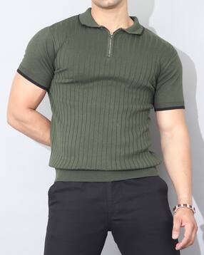 Shein Medium Length Short Sleeve Ribbed Zipper Tshirt-picture-38