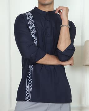 Shein Men Mandarin Collar Half Buttoned Geometric Print Shirt-image-35