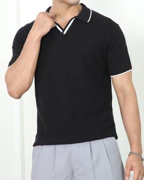 Shein Contrast Trim Short Sleeve Self-Design Polo Tshirt-picture-31