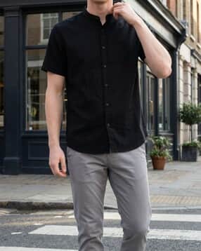 Shein Mandarin Collar Short Sleeve Chest Pocket Shirt-picture-30