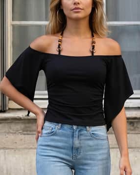 Shein Angel Sleeve Tie-Up Halter Neck Style Short Top-picture-11