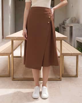 Shein Semi-Elasticated Waist Mock Wrap A-Line Skirt-picture-23