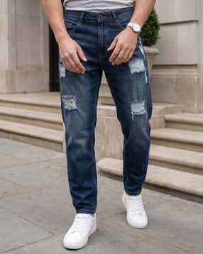 Shein Fly With Button Closure Mid Wash Distressed Jeans-picture-47