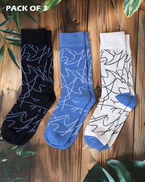 Shein Men Combo of 3 Abstract Print Everyday Socks-picture-37