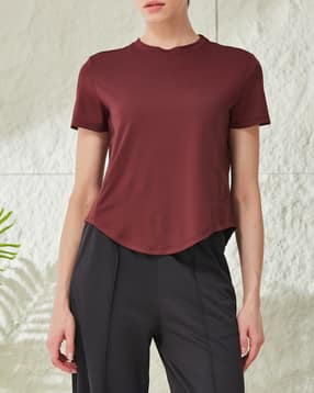 Shein Short Sleeve Panelled Curved Hem Crew Tshirt-picture-30