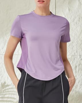 Shein Short Sleeve Panelled Curved Hem Crew Tshirt-picture-19