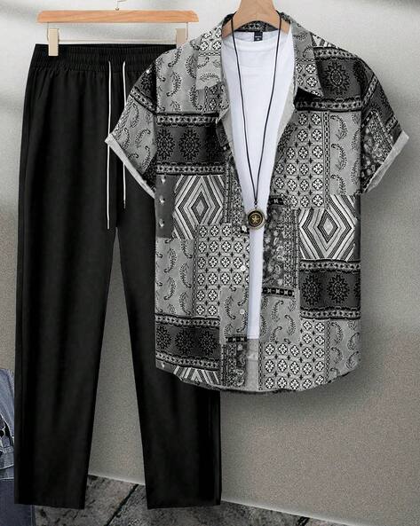 Shein Plus Short Sleeve Paisley Print Shirt and Trousers Set
