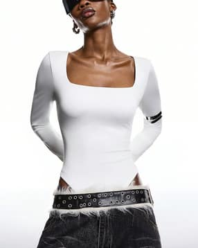 Shein Square Neck Full Sleeve Bodysuit With Velcro Closure-picture-13
