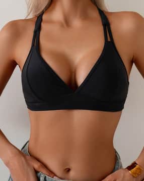Shein Plunging Neck Backless Tie-Up Non Padded Bralette-picture-11