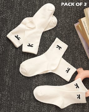 Shein Women Combo of 3 Bow Print Everyday Socks-picture-18