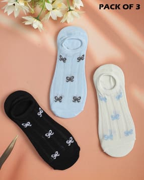 Shein Women Combo of 3 Bow Print Mesh Panel Ankle Socks-picture-14
