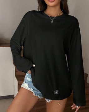Shein Drop Shoulder Typographic Patch Detail Crew Tshirt-picture-30