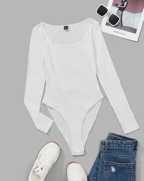 Shein Square Neck Full Sleeve Ribbed Bodysuit-picture-28