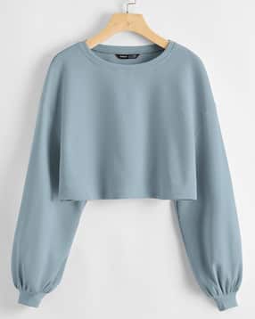 Shein Drop Shoulder Cuff Sleeve Ribbed Crop Crew Tshirt-picture-34