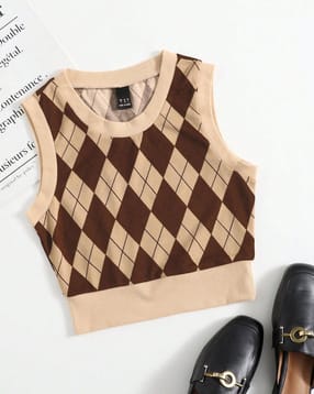 Shein Sleeveless Self Design Checked Vest Style Top-picture-32