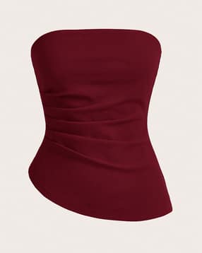 Shein Strapless Side Pleated Asymmetric Hem Tube Top-picture-13