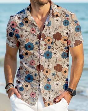 Shein Short Sleeve Spread Collar Floral Print Shirt-picture-20