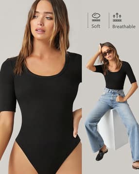 Shein Short Sleeve Scoop Neck Bodysuits-picture-18