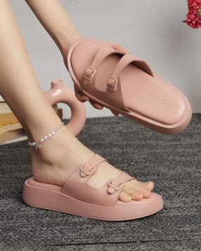 Shein Women Open Toe Buckle Detail Platform Sliders-picture-41