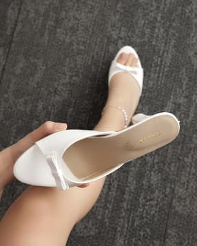 Shein Women Open Toe Bow Detail Slip On Block Heels-picture-34