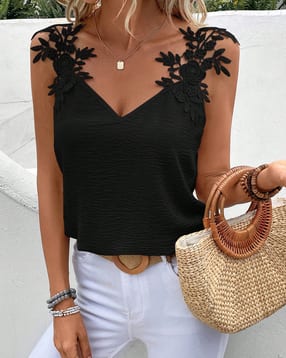 Shein Floral Applique Spaghetti Strap Textured Top-image-8