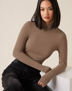Shein High Neck Medium Length Full Sleeve Tshirt-picture-34