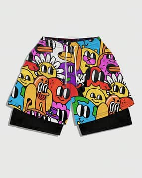 Shein Elasticated Drawstring Waist Graphic Print Overlay Shorts-picture-19
