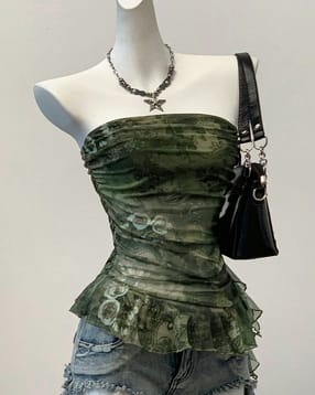 Shein Strapless Ruffled Side Drape Floral Print Top-picture-34